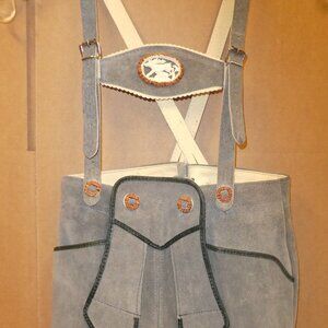 Vintage Kids Lederhosen Gray Suede Shorts w/ Suspenders Size 70cm